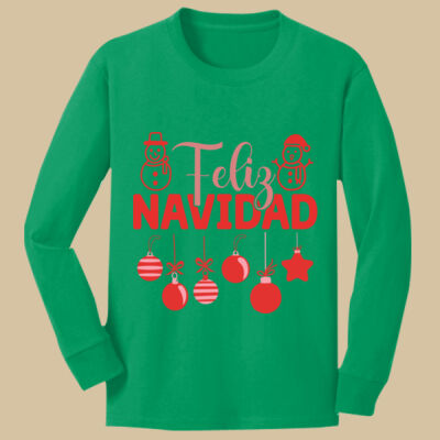 Youth Long Sleeve Shirt - Seasonal Winter Holidays - Feliz Festive - Red Thumbnail