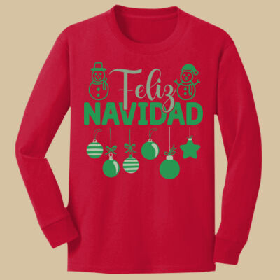 Youth Long Sleeve Shirt - Winter Holidays - Feliz Festive - Green Thumbnail