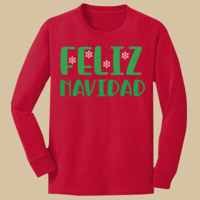Youth Long Sleeve Shirt - Winter Holidays-Feliz Navidad-Green Thumbnail