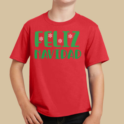 Youth T-Shirt - Winter Holidays-Feliz Navidad-Green Thumbnail